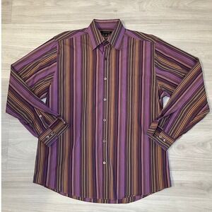 Saltaire Mens Purple Multi Stripe Long Sleeve Button Down Shirt Size M